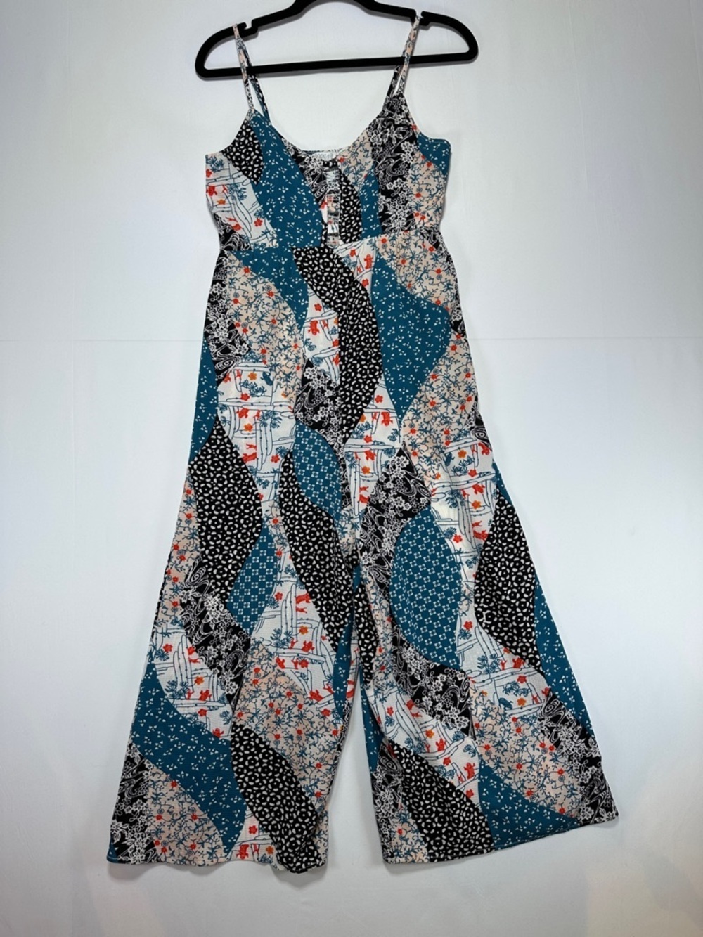 Patrons of Peace Patchwork Print Midi Dress Adjustable Strap Boho Size S